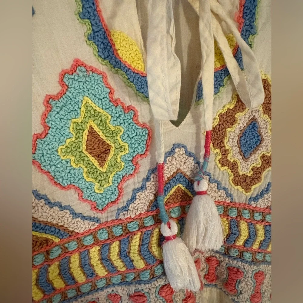 Embroidered Bohemian Blouse Oversized Comfy 100% Cotton Pastels - Picture 4 of 9